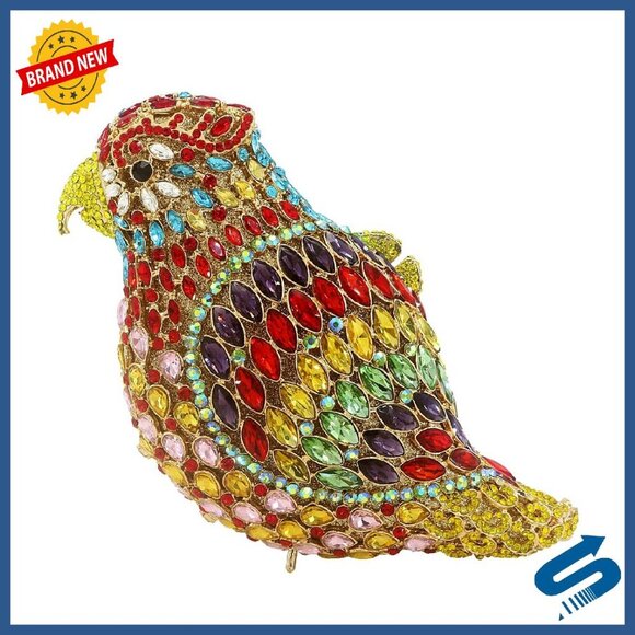 Handbags - Sparkling Rhinestone Parrot Evening Clutch with Removable Chain